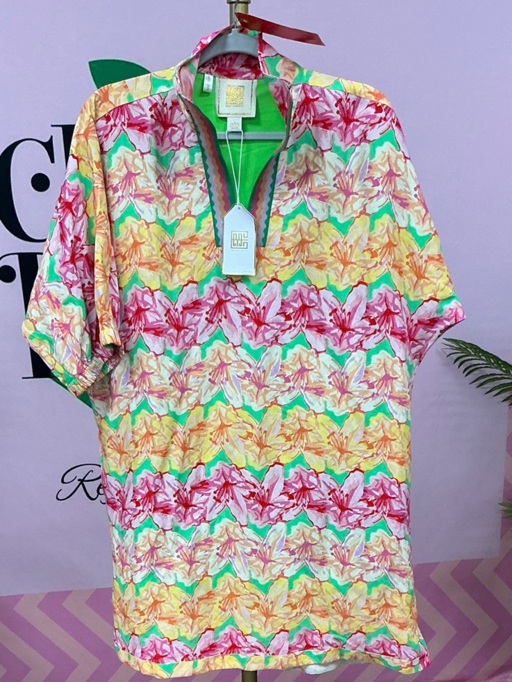 Floral Polo Dress in Pink & Green – Women’s Short Sleeve